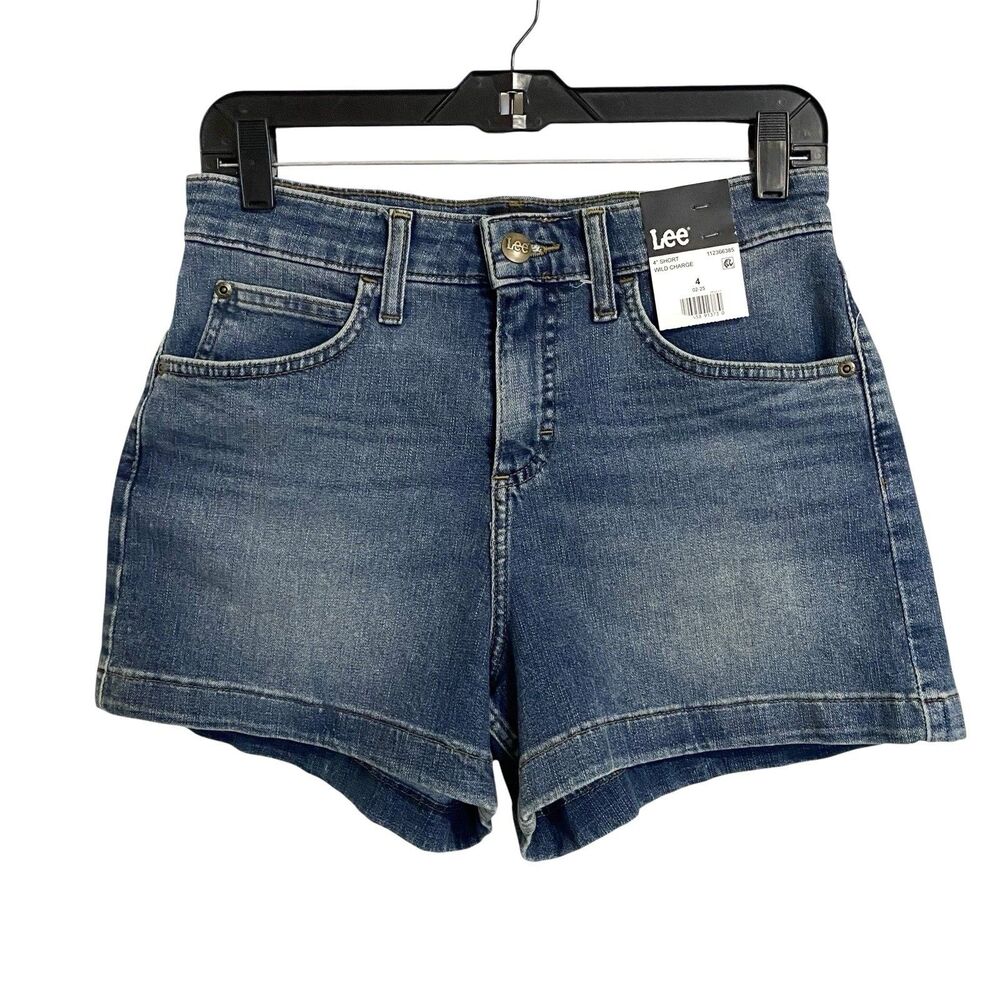 Lee Wild Charge Denim Jean Shorts Womens Size 4 High Rise Stretch Medium Blue